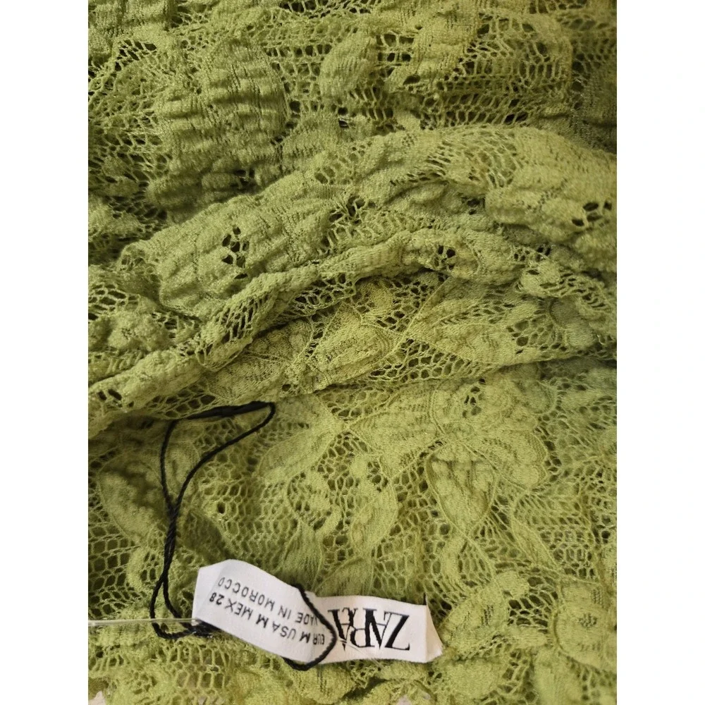 Zara Off The Shoulder Long Sleeve Lace Top Green Size M NWOT